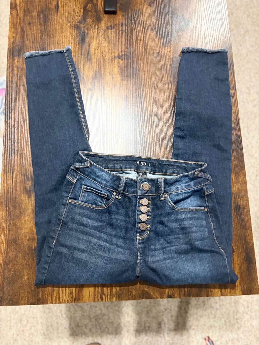 Sound/Style High Rise Button Fly Skinny Jeans Frayed Raw Hem Size 4